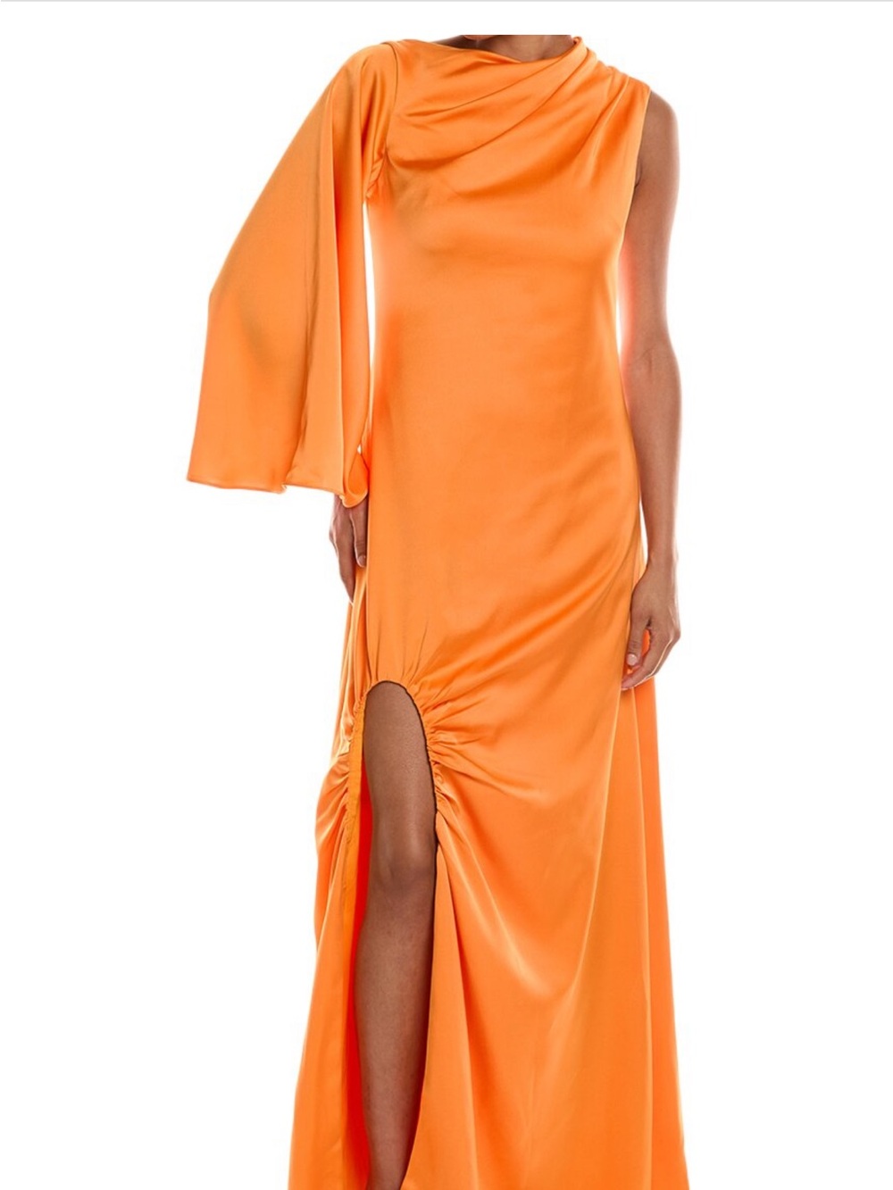 Halston Orange One-Shoulder Satin Gown w/ front slit Size 6